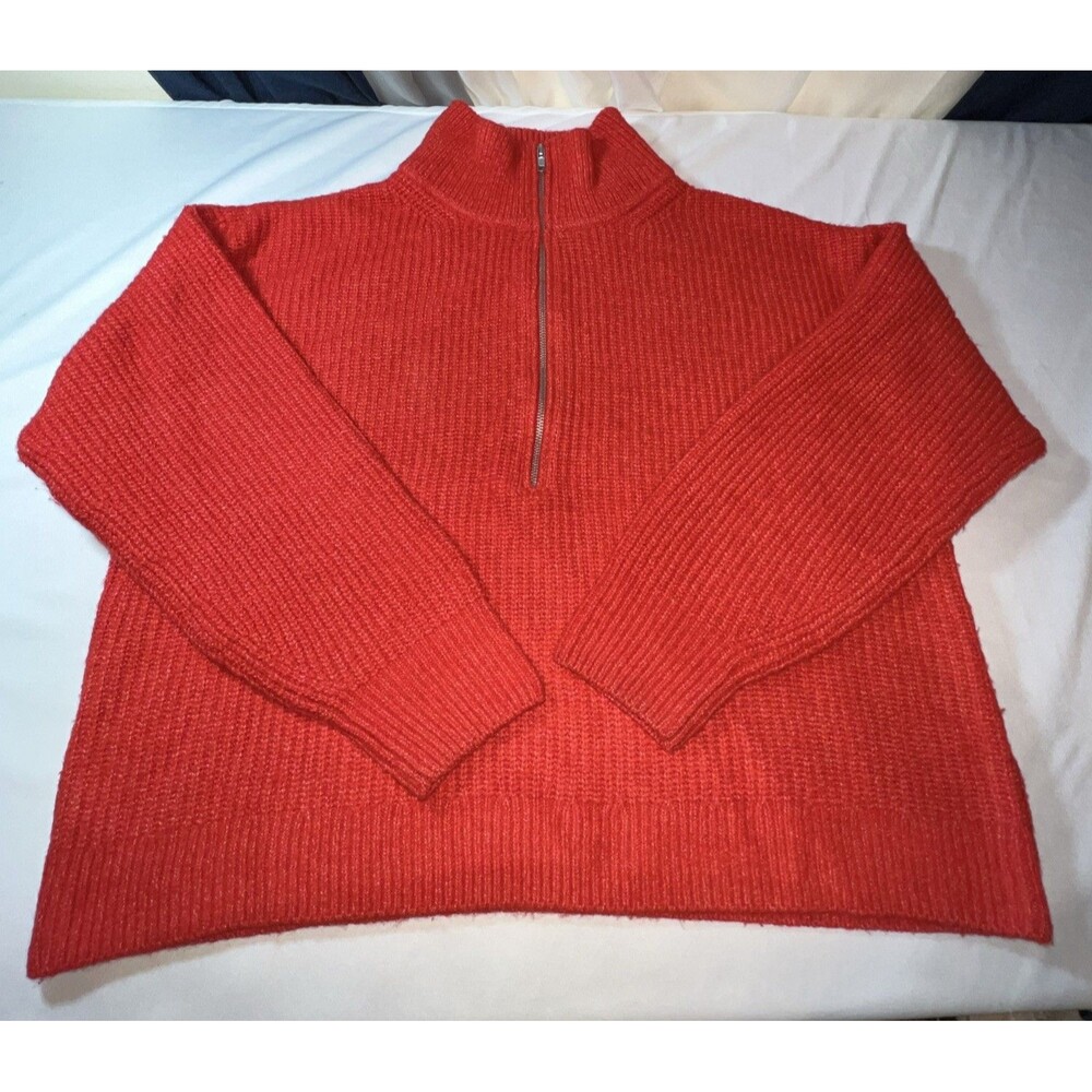 Vince Camuto Womens Sweater XL Orange Cable Knit 1/4 Zip Turtleneck Long Sleeve